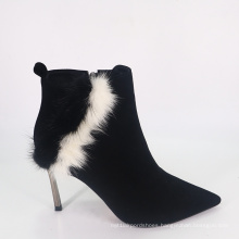 2019 Women's Real Fur Boots Genuine Leather Mink Fur A162Ladies Winter Snow Ankle Heel Women Boots Shoes